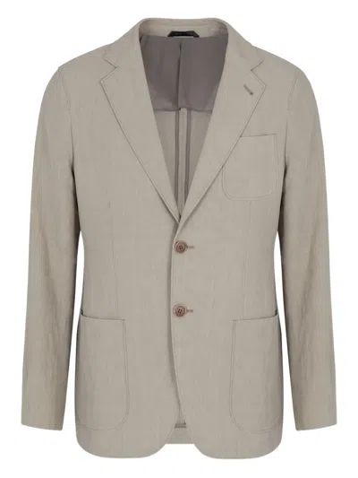 Giorgio Armani Single-breasted Linen Blazer In Neutral