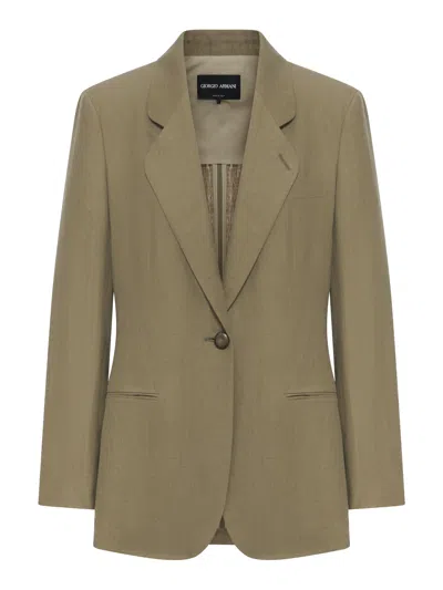 Giorgio Armani Women Single-breasted Linen Blazer In Green