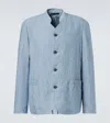 Giorgio Armani Single-breasted Linen Jacket In Blue