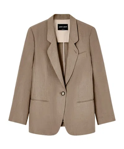 Giorgio Armani Single-breasted Linen Jacket In Brown