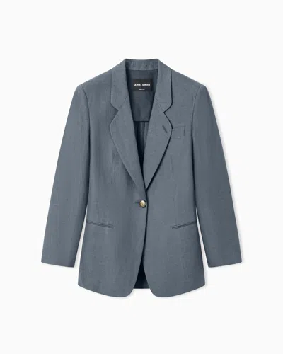 Giorgio Armani Single-breasted Linen Jacket In Gray