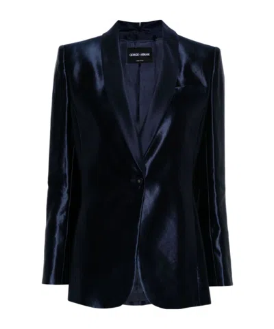 Giorgio Armani Single-breasted Satin Blazer In Black