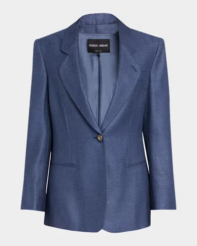 Giorgio Armani Single-breasted Silk Blazer Jacket In Gray