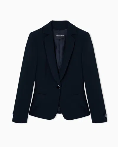 Giorgio Armani Single-breasted Silk-cady Jacket In Blue