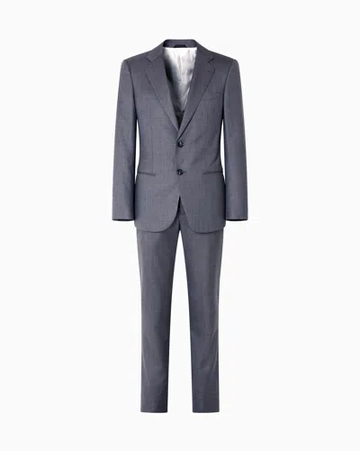 Giorgio Armani Single-breasted Soho Line Suit In Mélange Micro-pinstriped Virgin Wool In Gray