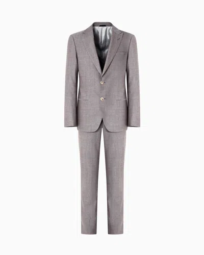 Giorgio Armani Single-breasted Soho Line Suit In Two-tone Armure Wool In Sand