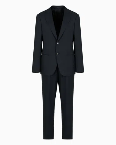Giorgio Armani Single-breasted Soho Line Suit In Virgin Wool Armure In Noir