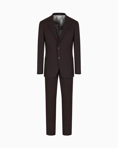 Giorgio Armani Single-breasted Soho Line Suit In Virgin Wool Cloth In Brown