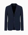 Giorgio Armani Upton Line Single-breasted Jacket In Seersucker Virgin Wool In Blue