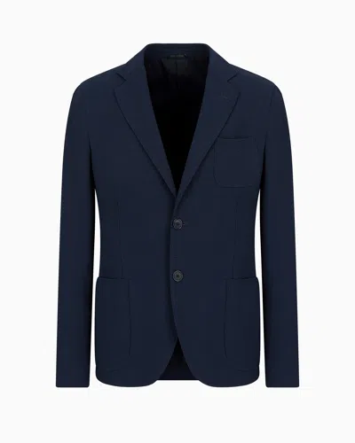 GIORGIO ARMANI SINGLE-BREASTED, STRETCH PLAIN-KNIT WOOL SEERSUCKER JACKET