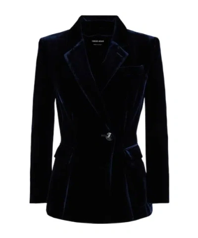 Giorgio Armani Single-breasted Velvet Blazer In Black