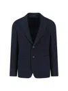 Giorgio Armani Textured Navy Blazer With Classic Lapel And Tailored Silhouette In Blue