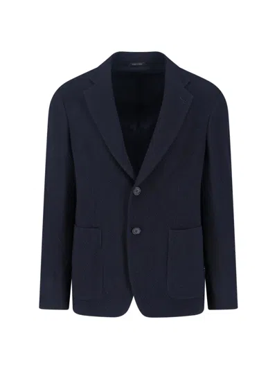 Giorgio Armani Single-breasted Virgin Wool Blazer In Blue