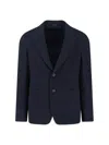 Giorgio Armani Textured Navy Blazer With Classic Lapel And Tailored Silhouette In Blue
