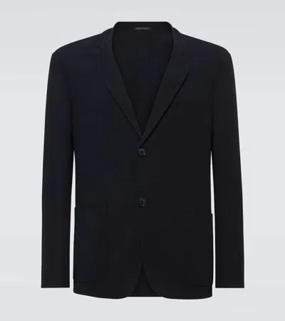 Giorgio Armani Single-breasted Virgin Wool Blazer In Blue