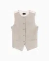 Giorgio Armani Single-breasted Waistcoat In Hemp, Viscose And Cotton Cavalry In Neutral