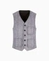 Giorgio Armani Single-breasted Waistcoat In Pinstriped Alpaca-blend Cloth In Neutral