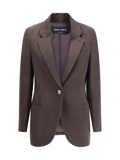 Giorgio Armani Single-breasted Wool Blazer In Brown