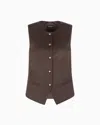Giorgio Armani Women Single-breasted Hemp And Viscose Vest In Brown