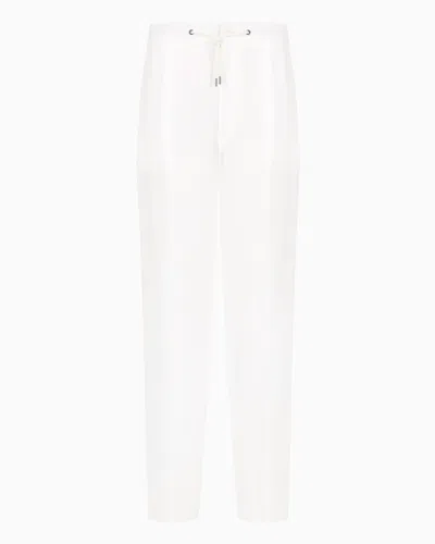Giorgio Armani Single-dart, Pure Linen Canvas Trousers In White
