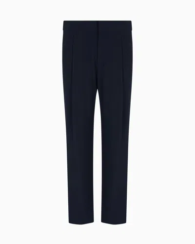 Giorgio Armani Single-dart, Wool-crêpe Trousers In Blue
