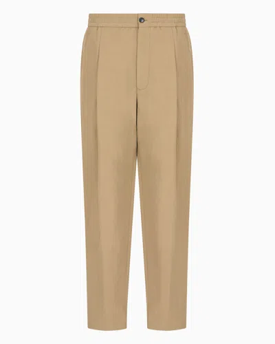Giorgio Armani Single-pleat Cotton And Linen Trousers In Brown
