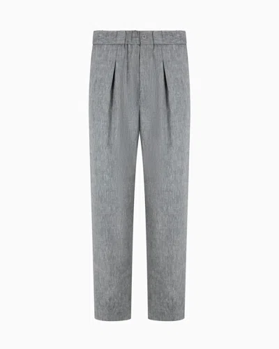 Giorgio Armani Single-pleat, Denim-effect Linen And Virgin Wool Trousers In Gray