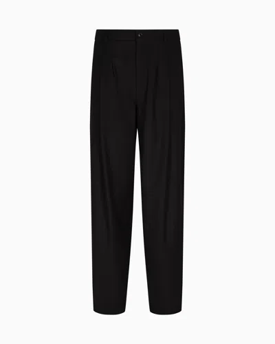 Giorgio Armani Single-pleat Lightweight Wool Cloth Trousers In Black