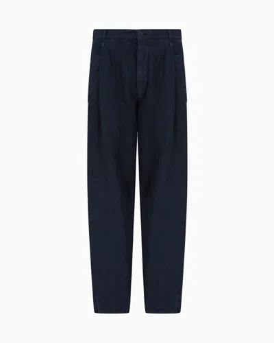 Giorgio Armani Single-pleat Linen Trousers In Blue