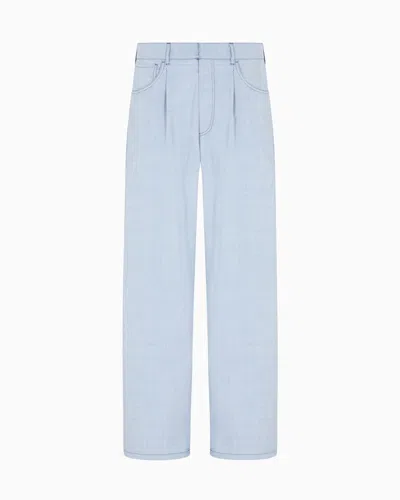 Giorgio Armani Single-pleat, Silk Canvas Trousers In Blue