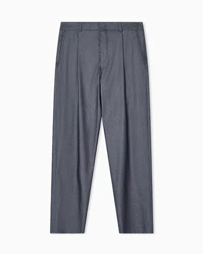 Giorgio Armani Single-pleat Trousers In Denim-effect Cotton And Silk In Blue