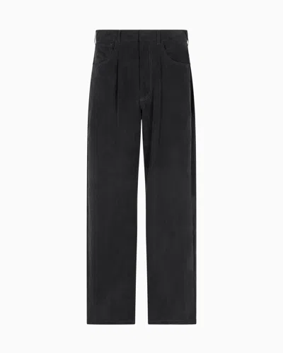 Giorgio Armani Single-pleat Trousers In Faded Lyocell Canvas In Black