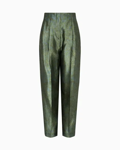 Giorgio Armani Single-pleat Trousers In Printed Silk-shantung In Green