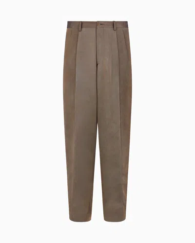 Giorgio Armani Single-pleat Viscose Twill Trousers In Brown