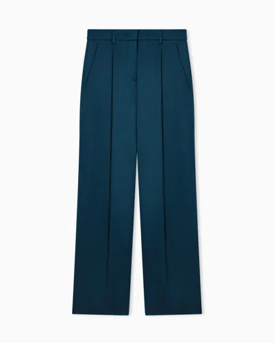 Giorgio Armani Single-pleated Trousers In Double Silk Satin In Blue