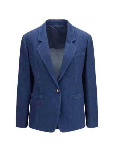 Giorgio Armani Single-breasted Denim Blazer In Blue