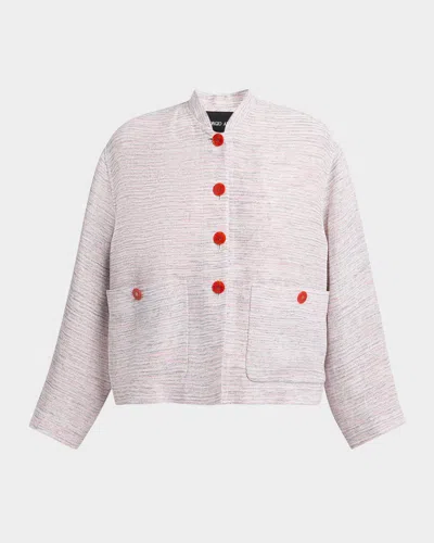 Giorgio Armani Single-breasted Linen Caban Coat In Gray