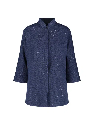 Giorgio Armani Single-breasted Sequined Jacket In Blue