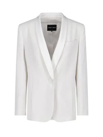 Giorgio Armani Single-breasted Silk Blazer With Shawl Collar And Button Closure In White