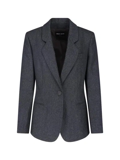 Giorgio Armani Grey Virgin Wool Single-breasted Blazer In Gray