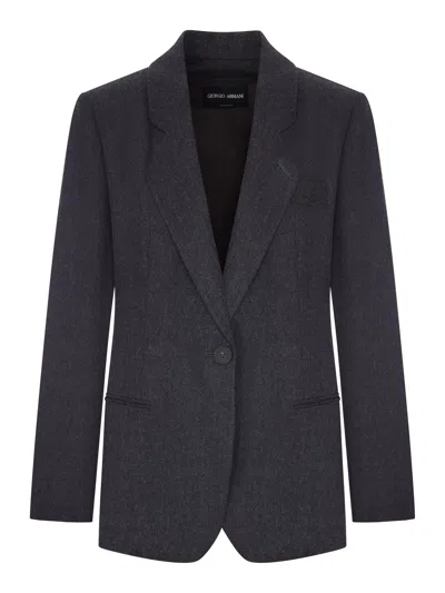 Giorgio Armani Single-breasted Wool And Cashmere Flannel Jacket In Blue
