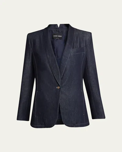 Giorgio Armani Single-button Denim Blazer In Blue