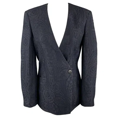 Pre-owned Giorgio Armani Size 0 Navy Jacquard V Neck Jacket In Blue
