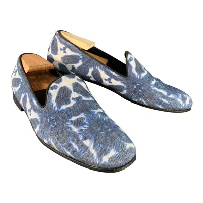 Pre-owned Giorgio Armani Size 10.5 Blue White Tie Dye Canvas Slip On Loafers