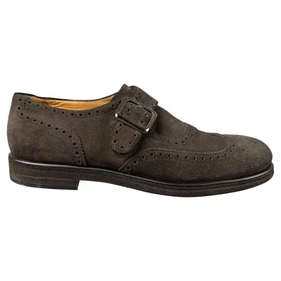Pre-owned Giorgio Armani Size 11 Brown Perforated Leather Monk Strap Loafers