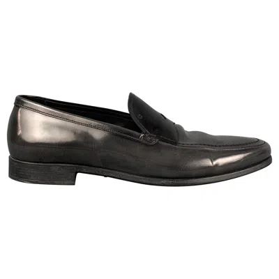Pre-owned Giorgio Armani Size 11 Charcoal Black Ombre Leather Slip On Loafers