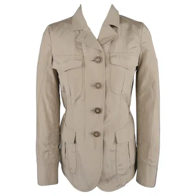 Pre-owned Giorgio Armani Size 2 Khaki Silk Blend Safari Jacket In Brown