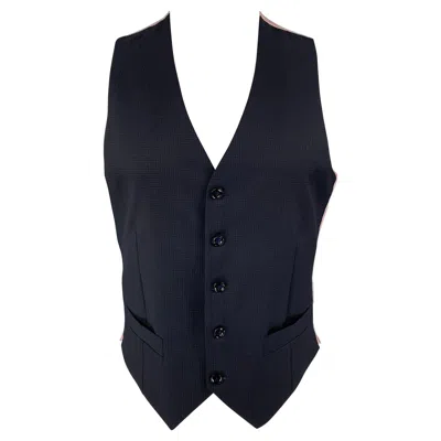 Pre-owned Giorgio Armani Size 36 Navy Grid Wool Silk Buttoned Vest In Blue
