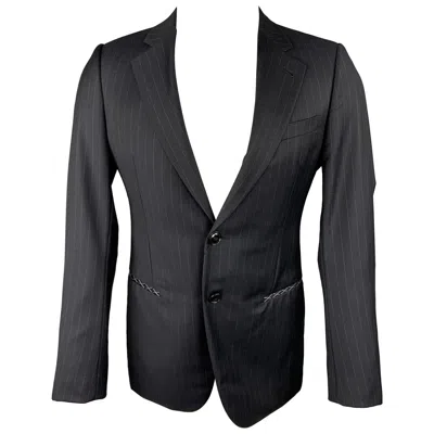 Pre-owned Giorgio Armani Size 36 Regular Navy Chalkstripe Wool Sport Coat In Blue