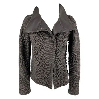 Pre-owned Giorgio Armani Size 4 Charcoal Grey Wool Blend Textured Jacket In Gray